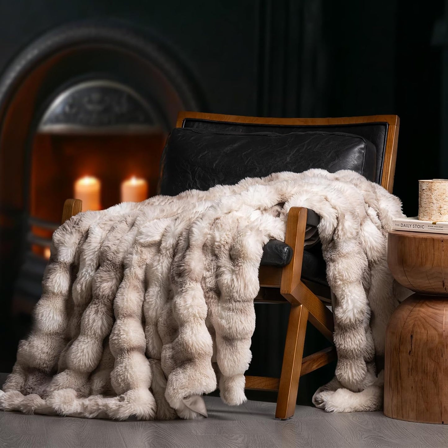 EVERGRACE Ultra Soft Luxury Fluffy Ridgeline Faux Rabbit Fur Throw Blanket, Thick Warm Bubble Throw for Bed, Cozy Plush Reversible Blankets for Couch, Chair, Sofa, Light Grey, 50x60 Inches, 870 GSM