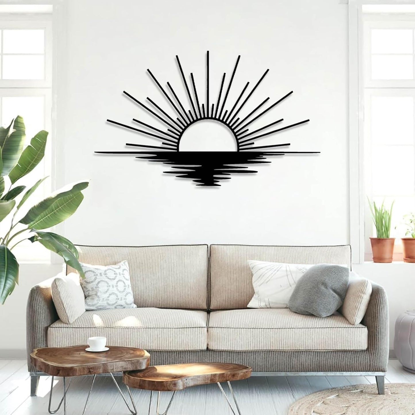 Sunrise Metal Wall Art, Metal Sun Wall Decor, Sun Outdoor Wall Art, Abstract Sunrise Wall Decor, Boho Home Hanging, Living Room Wall Hanging (Gold, 41"x25"/105x63cm)