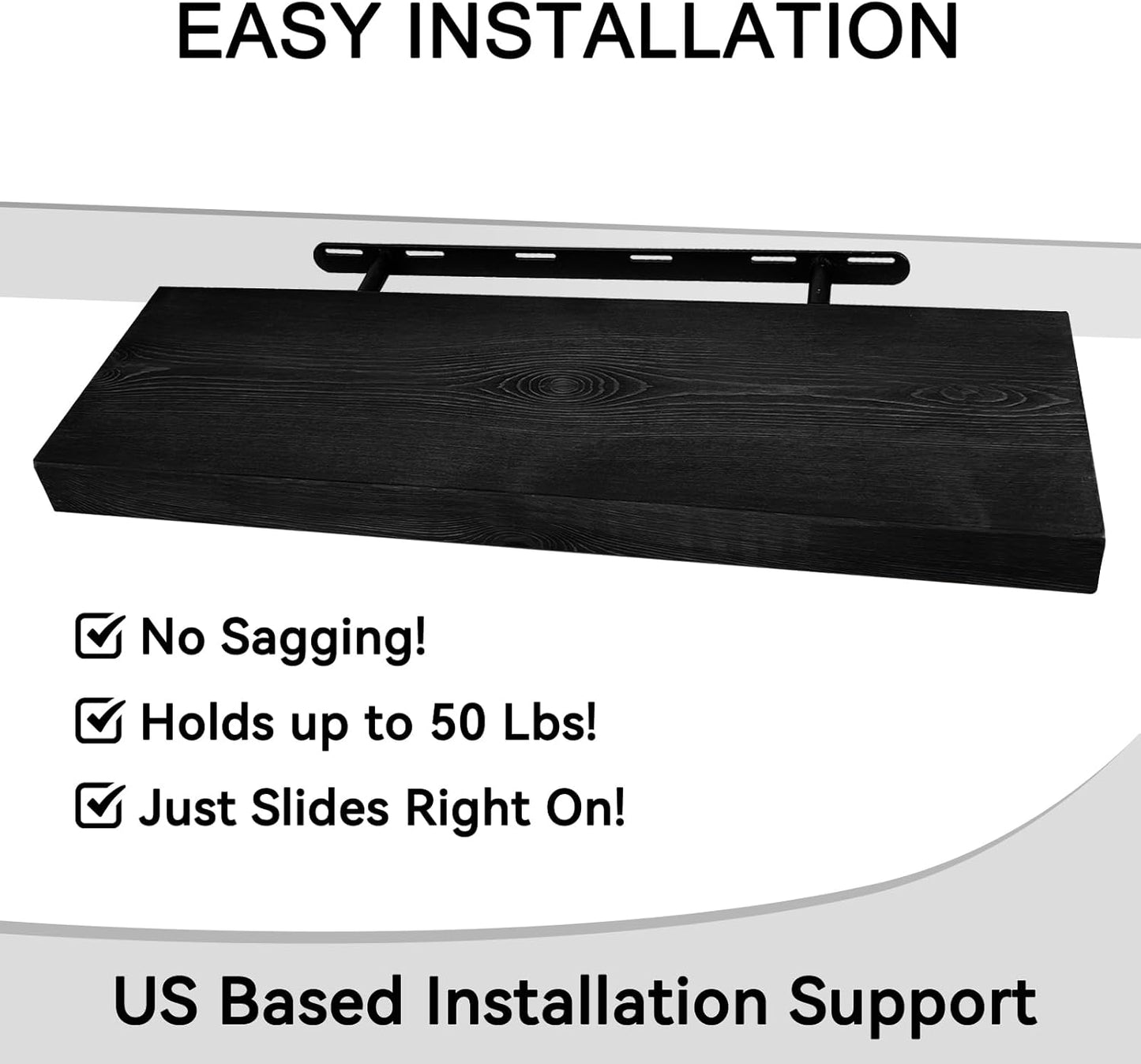 BGMG Wood Floating Shelves 24 inch, Wide Rustic Wooden Wall Shelves for Bathroom Living Room Bedroom Kitchen Farmhouse Set of 2-24x 6.7 x1.25 inch- Black