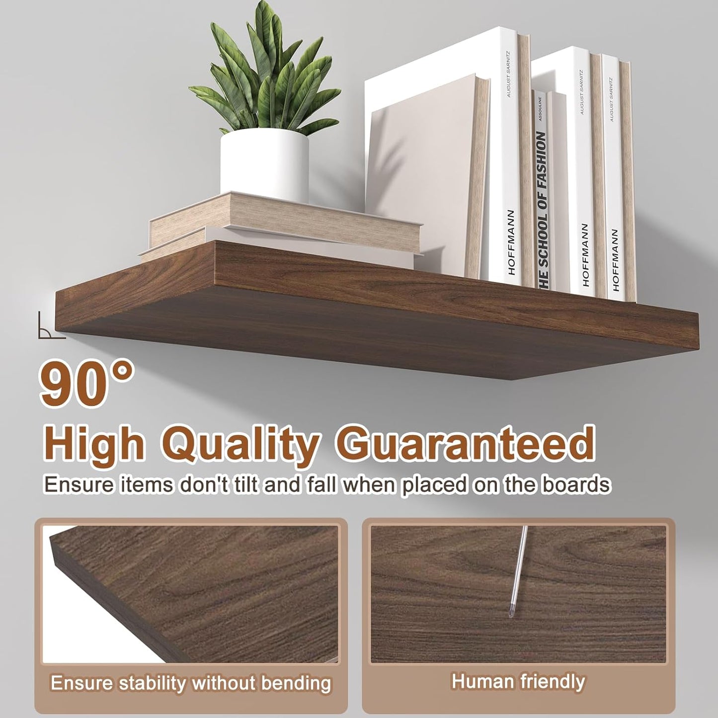 12 Inch Deep Floating Shelves for Wall 2 Pack Floating Shelves Large Storage Space Wall Mount Shelf for Living Room Kitchen Bathroom 36" W x 12" D x 1.2" H Walnut