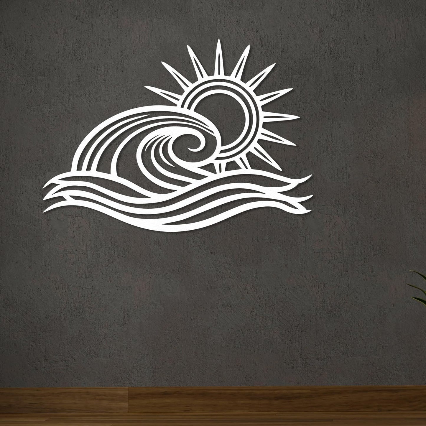 Wita Home Ocean Wave Metal Wall Art, Sun Beach Decor, Coastal Large Wall Sculpture for Home, Indoor/Outdoor Use, Nautical Wall Hanging, Eye-Catching Addition to Living Room (Silver, 48 x 28 inches)