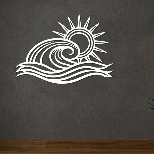 Wita Home Ocean Wave Metal Wall Art, Sun Beach Decor, Coastal Large Wall Sculpture for Home, Indoor/Outdoor Use, Nautical Wall Hanging, Eye-Catching Addition to Living Room (White, 24 x 14 inches)