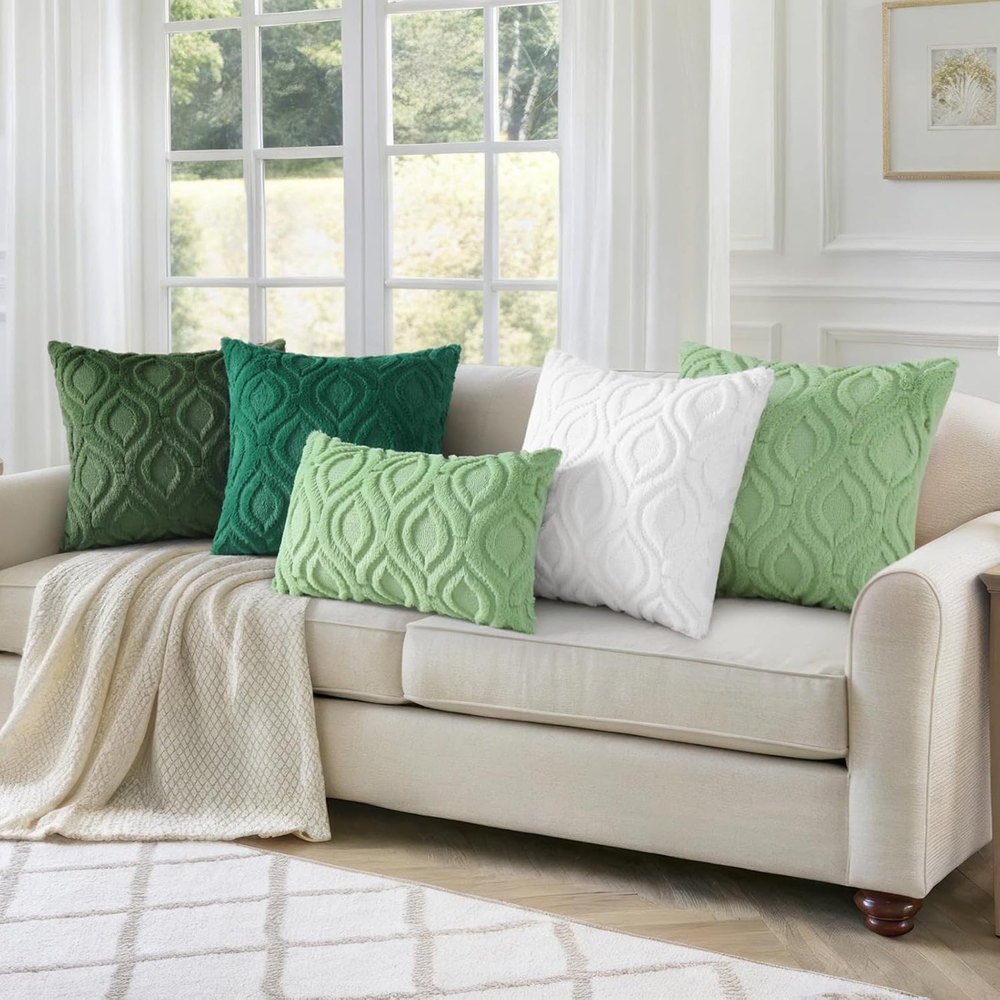 decorUhome Fall Throw Pillow Covers 24x24 Inch Set of 2, Soft Plush Decorative Faux Fur White Solid Couch Pillow Covers, Accent Farmhouse Neutral Square Euro Pillow Cases for Sofa Bed Living Room