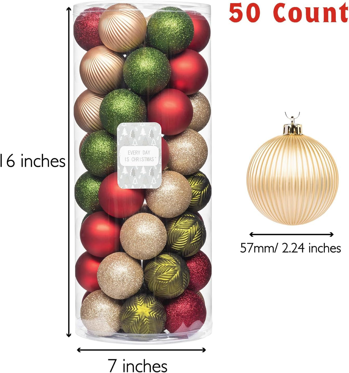 Every Day is Christmas Ornaments, Shatterproof Christmas Tree Ornament Set, Christmas Balls Decoration 50 Count (2.24"/57mm, Woodland)
