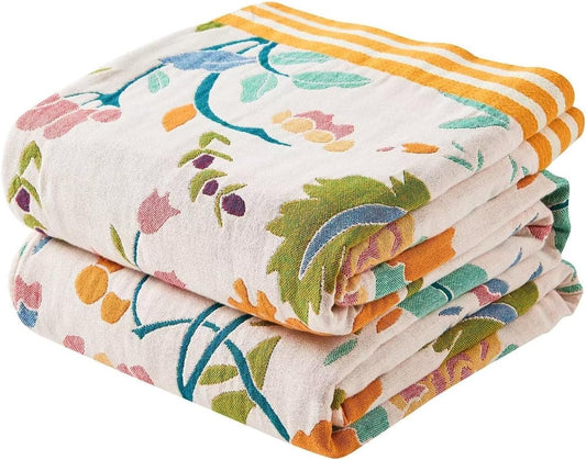 Boho Throw Blanket for Bed, 100% Cotton Soft Rustic Quilt Fall Blanket, 80" 90" Floral Printed Farmhouse Decor Bed Blankets, All Season Rustic Reversible Bohemian Throw Quilt