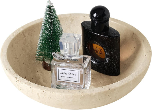 Marble Decorative Bowl for Kitchen Counter, Natural Travertine Serving Bowl with,Modern Display Bowl for Dining Table Centerpiece Home Decor(7.8 Inch)