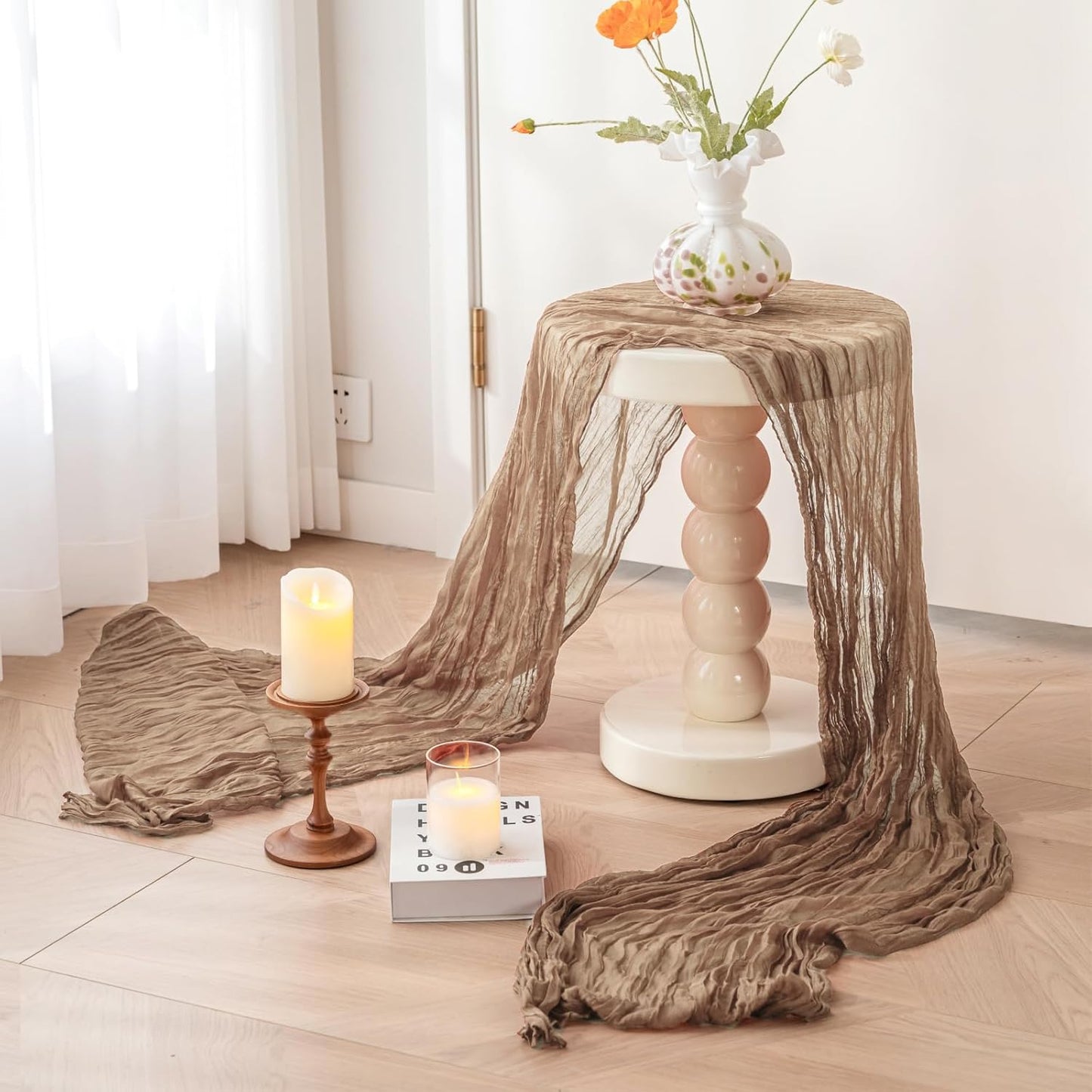 Sioloc Nude Cheesecloth Table Runner Fall Autumn Decor for Home 10ft Table Cloth for Tea Wedding Birthday Party Baby Bridal Shower Halloween Thanksgiving