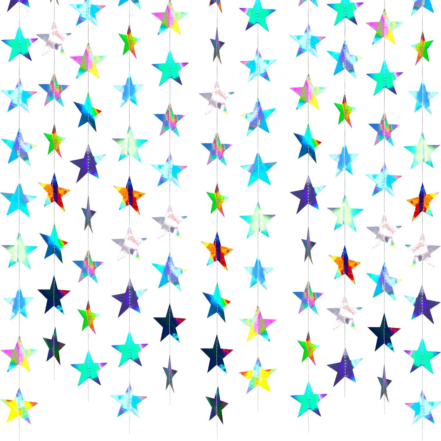 Patelai Glitter Star Garland Banner Decor 130 Feet Star Hanging Bunting Banner Twinkle Backdrop for Homecoming Classroom Wedding Birthday Halloween Christmas Party Supplies(Holographic Iridescent)
