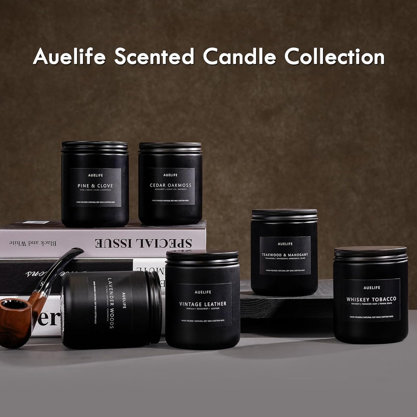Scented Candles Set | Gifts for Men - 4Pack Candle Masculine Candle, Soy Candles for Home Scented, Aromatherapy Gifts Scents of Caramel Coffee/Whiskey Tobacco/Rum & Oak/Vintage Leather