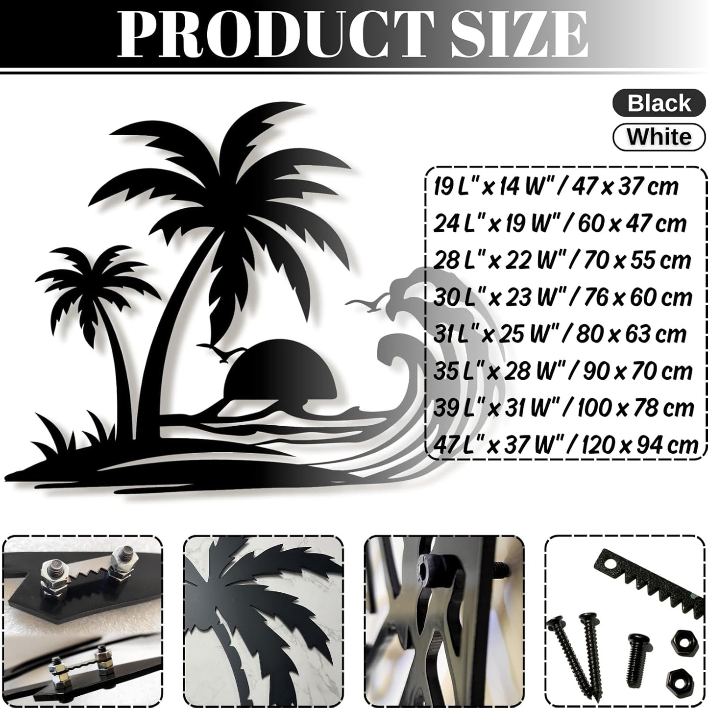 Palm Tree Metal Wall Decor,Palm Tree Metal Wall Art,Metal Palm Tree,Metal Palm Tree Wall Decor,Tropical Metal Wall Art,Beach Wall Decort,Metal Wall Decor (style 1,black,39 L" x 31 W" / 100 x 78 cm)