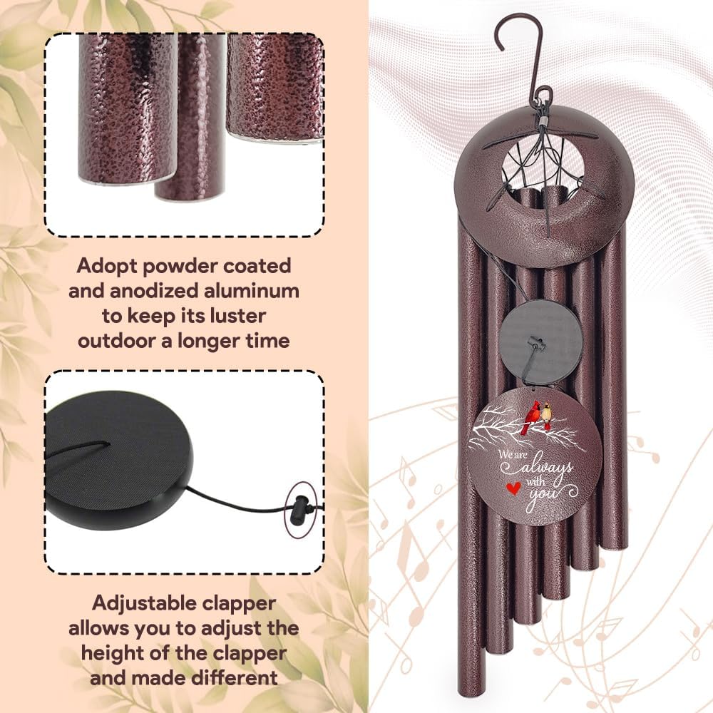 Personalized Sympathy Wind Chimes, Cardinal Wind Chimes, Wind Chime for Loss of Loved Father/Mother/Lover, Commemorative Sympathy Bereavement Gifts for Condolences/Funeral