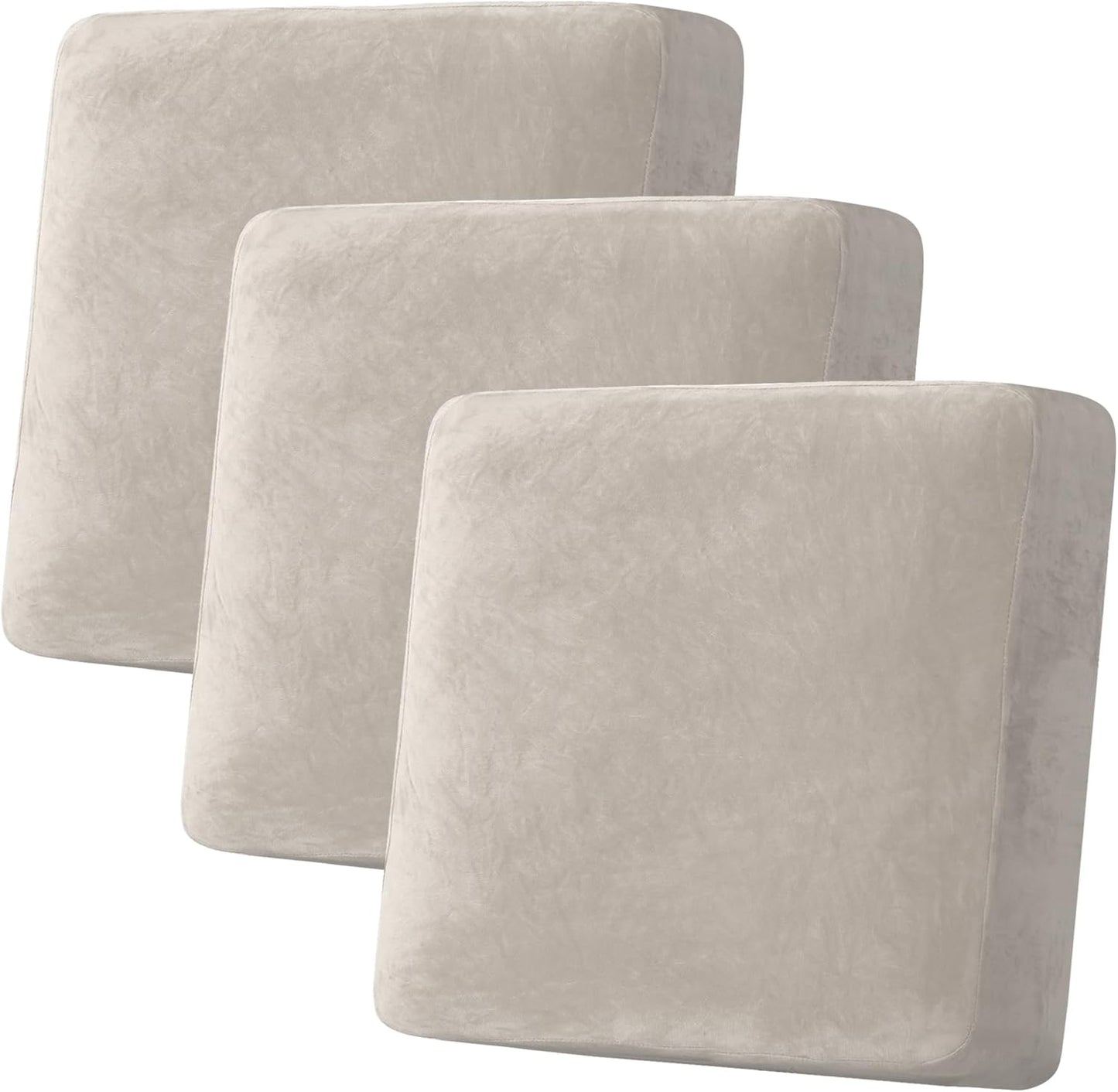 H.VERSAILTEX Velvet Stretch Couch Cushion Cover Plush Cushion Slipcover for Chair Loveseat Sofa Cushion Furniture Protector Seat Cushion Sofa Cover (3 Piece XL Sofa Cushion Covers, French Oak)