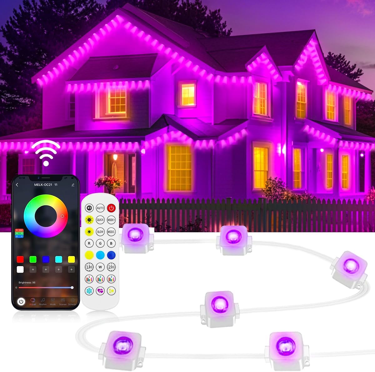 Permanent LED Strip Lights 200ft(1 String), RGB App Control Outdoor Lights with 100 LEDs, LED Eaves Lights IP67 Waterproof, House Roof Outdoor Lighting for Party, Daily, Halloween,Christmas,Garden