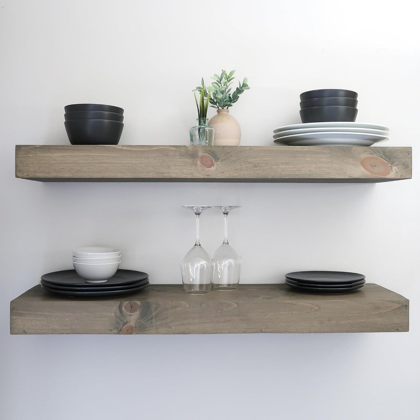 Modern Floating Shelves 3 Inches Thick for Wall, Wide Shelves for Kitchen, Living Room, Bedroom, and Bathroom, Natural Pine Wood, Rustic Wooden Shelf, (Set of 2) (Aged Barrel, 60Lx3Hx6D)