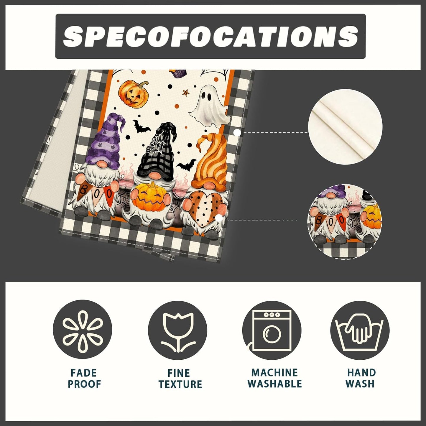 XCHI Spooky Boo Plaid Gnome Halloween Table Runner Party Table Decoration for Home Kitchen Dining Holiday Decor 13x36 Inch