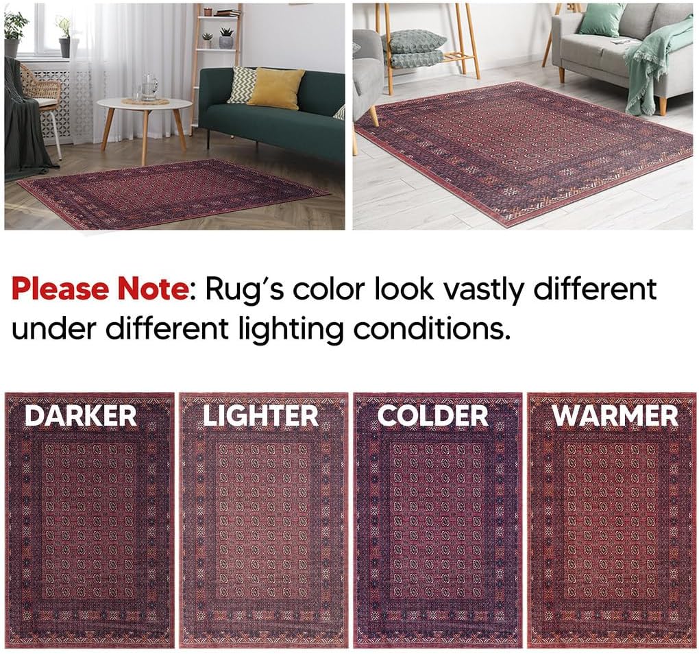 Keen Home Design 9x12 Rug - Machine Washable Area Rug with Non-Slip Backing, Ideal for Living Room, Dining Room, Bedroom - Vintage, Easy Clean, Durable, Low Pile Rug - (9' x 12')
