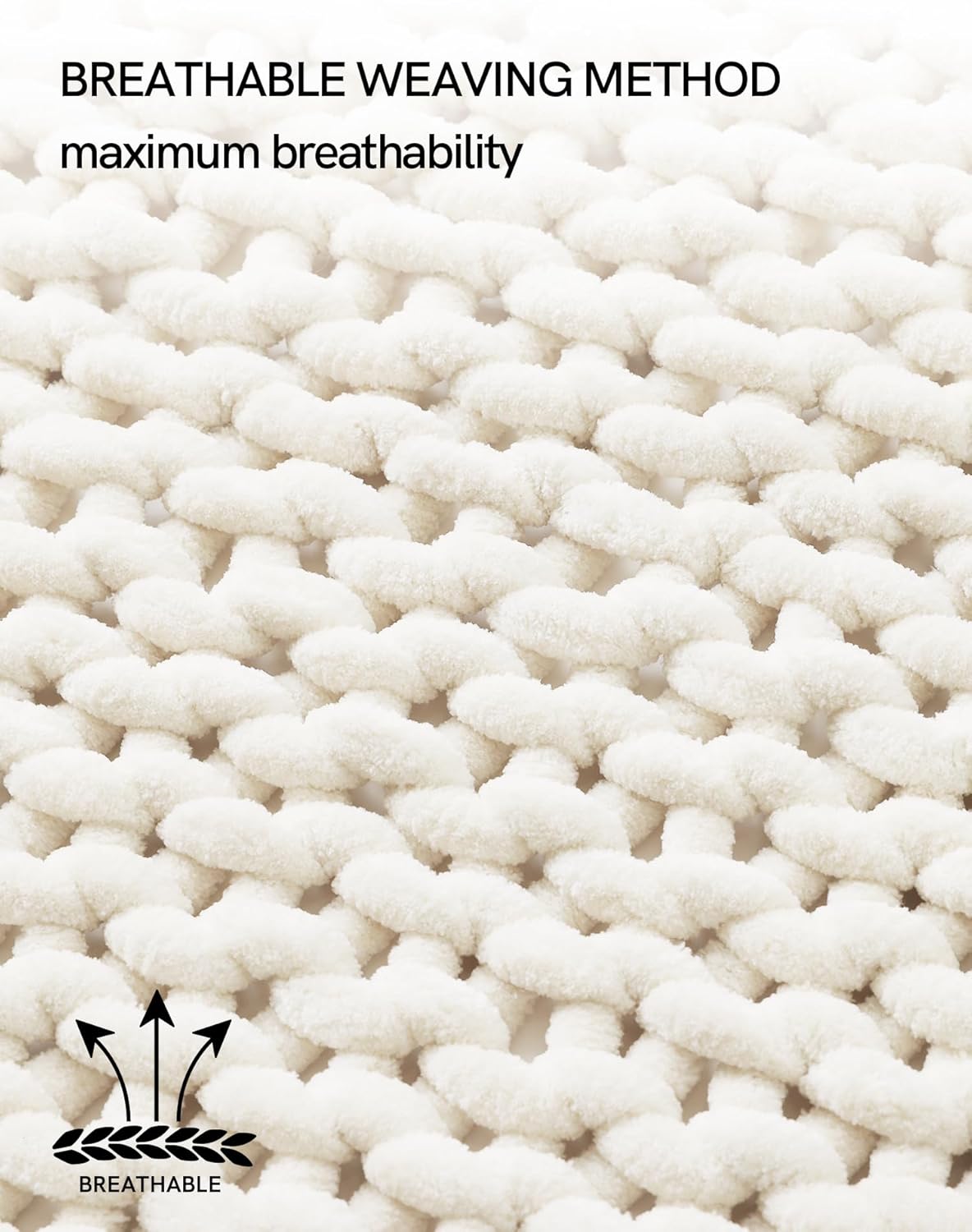 YnM Chunky Throw Blanket, Hand Knitted with Chenille Yarn, Skin Friendly, Ventilated and Breathable, Machine Washable, Home Décor Piece for Couch, Sofa and Bed (Butter Cream, 60x80 Inch)