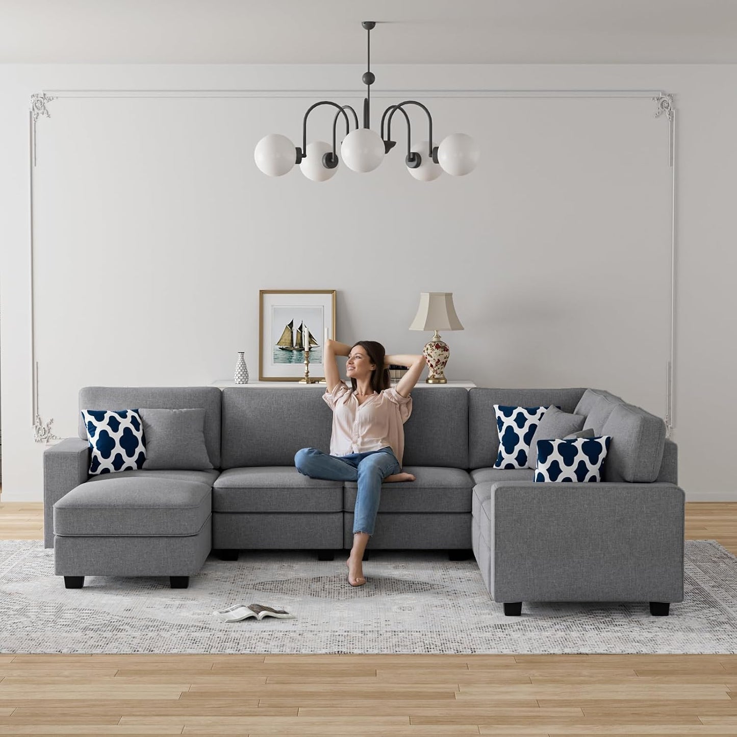 L Lengend Vansen Modular Sectional Sofa U Shaped Couch with Ottoman Modern Reversible Corner Sectional Couch for Living Room (Dark Grey, U Shaped Sofa-2)