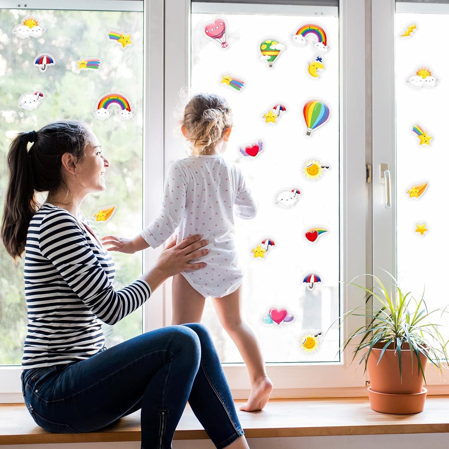 20 PCS Rainbow Thick Gel Clings for Classroom Realistic Window Gel Clings Decal Stickers for Kids Toddlers and Adults Home Airplane Nursery Rainbow Party Supplies Removable and Reusable