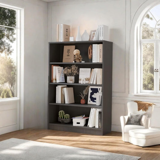 Bookshelf, Open Modern Bookshelf, 4 Shelf Bookcase with Freestanding Display Storage, Wooden Book Shelf for Bedroom, Living Room, Dinning Room, Office, 48 Inch, Gray