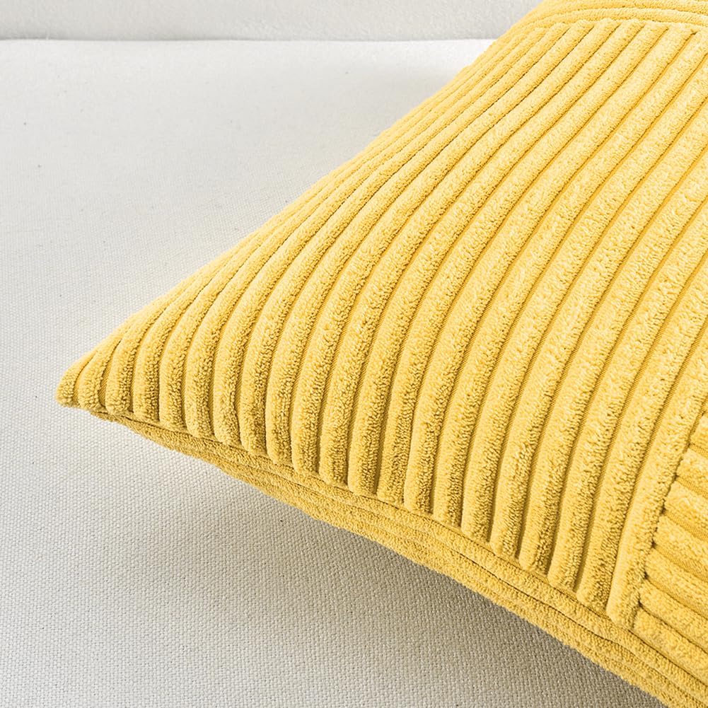Fancy Homi 2 Packs Yellow Decorative Throw Pillow Covers 16x16 Inch for Living Room Couch Bed, Rustic Farmhouse Boho Home Decor, Soft Corss Patchwork Corduroy Textured Square Cushion Case 40x40 cm