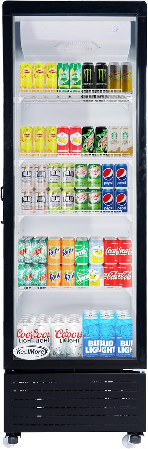 KoolMore KM-MDR-1GD-10C 23 in. One Glass Door Commercial Display Merchandiser Refrigerator Cooler in Black, ETL Listed, 10 cu. ft