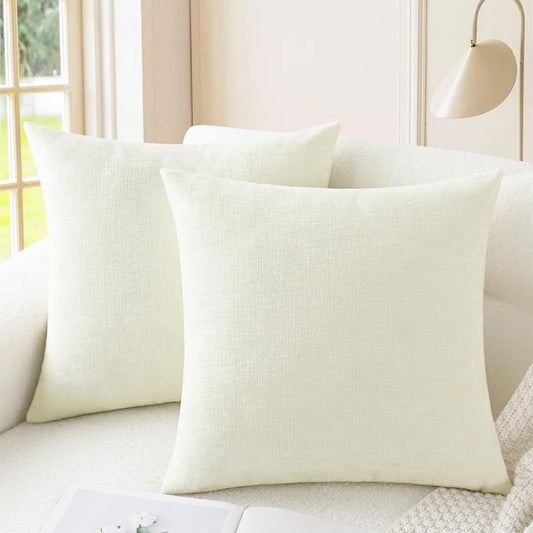 CaliTime Throw Pillow Covers Decorative 18 X 18 Inches Pack of 2 Cozy Chenille Cushion Cases for Couch Sofa Bed Living Room Home Cream