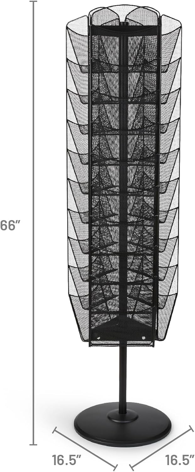Safco Onyx Rotating Mesh Magazine Holder, Display Rack with 30 Pockets, Brochure Organizer, Commercial-Grade Steel Construction, Black