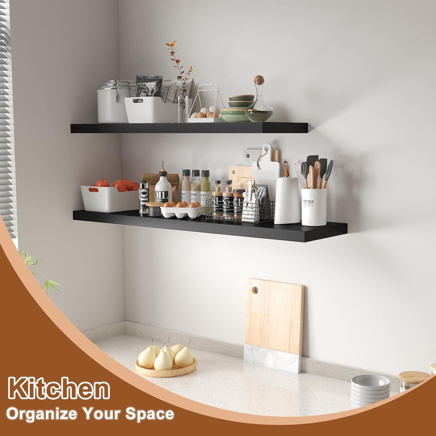 12 Inch Deep Floating Shelves for Wall 2 Pack Floating Shelves Large Storage Space Wall Mount Shelf for Living Room Kitchen Bathroom 36" W x 12" D x 1.2" H Black