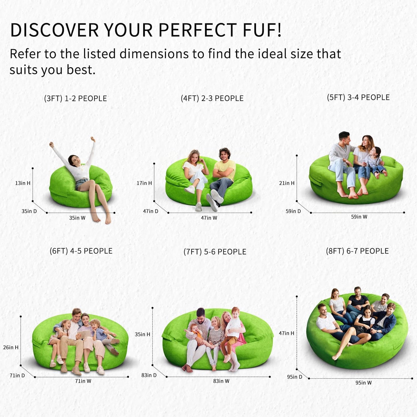 Bean Bag Chair for Adults 7FT,Soft Removable Cover for Teens/Girls Bedroom,Fluffy Giant Round Floor Beanbag Lounger Chairs (No Filler,Green)