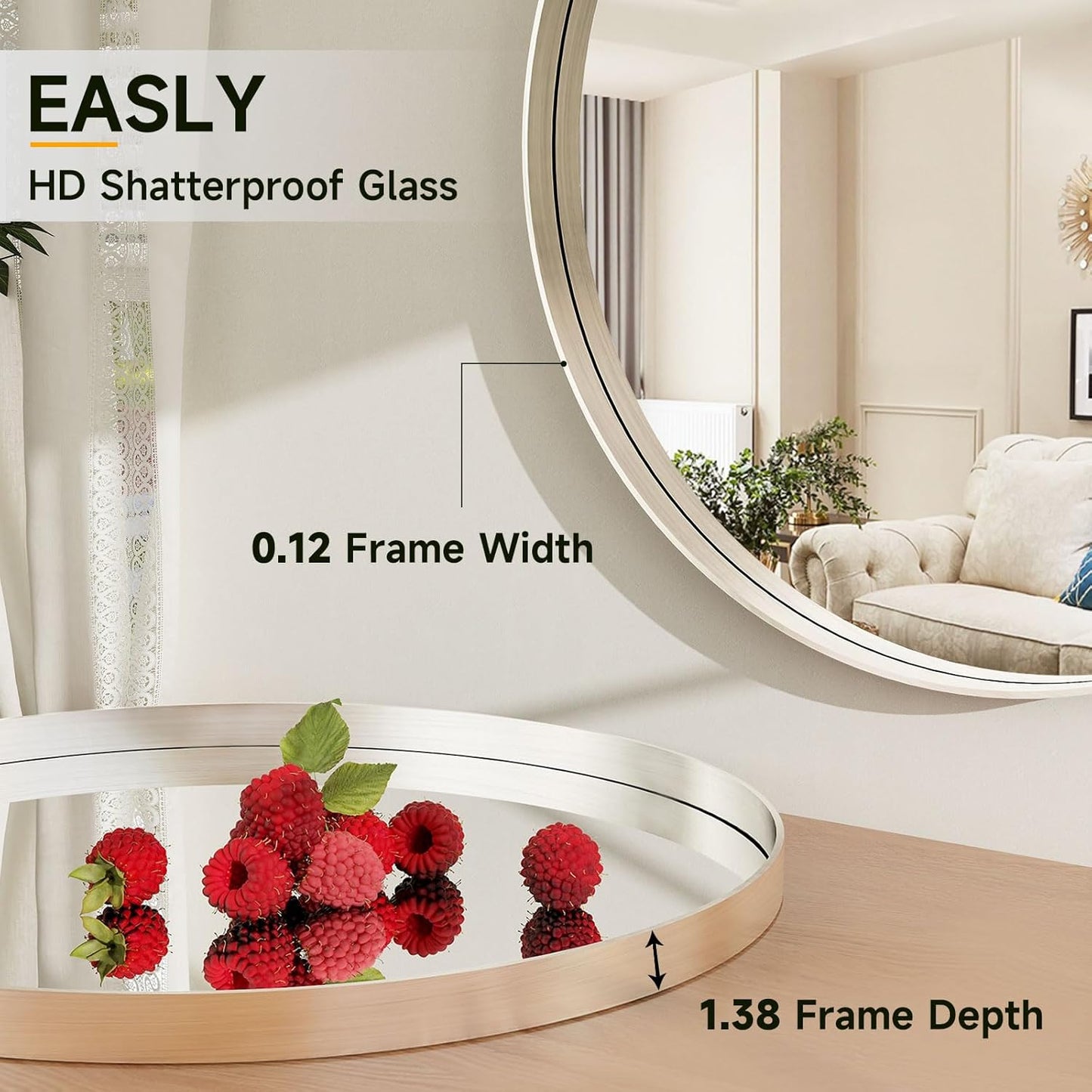24 Inch Round Bathroom Mirror - Wall Mounted Circle Mirror with Metal Frame, Modern Mirror Suitable for Bathroom, Vanity, Entryway, Living Room, Wall Decor,Silver