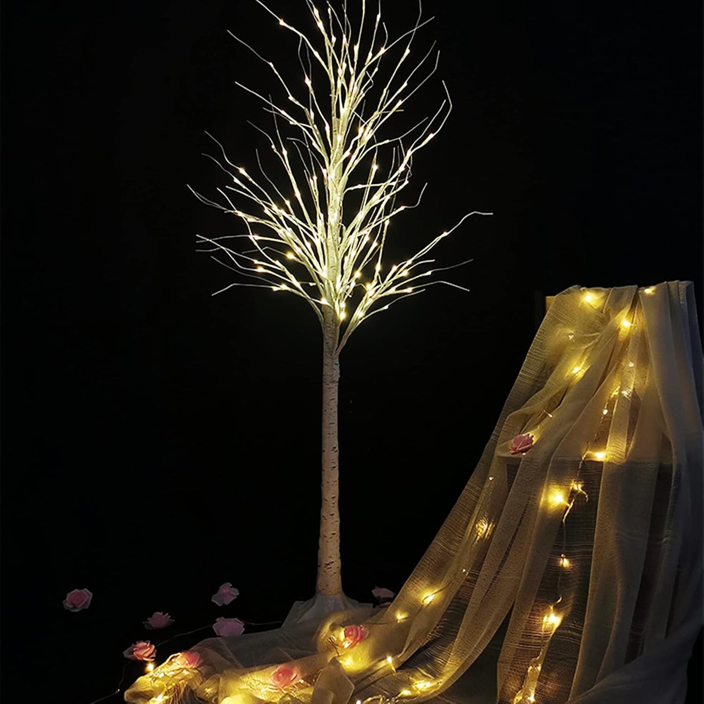 Twinkle Star 2-Pack 6 Feet 96 LED Lighted Birch Tree for Thanksgiving Decor Home Wedding Party Indoor Outdoor Christmas, Fall, Autumn Decoration, 2 Pack, Warm White