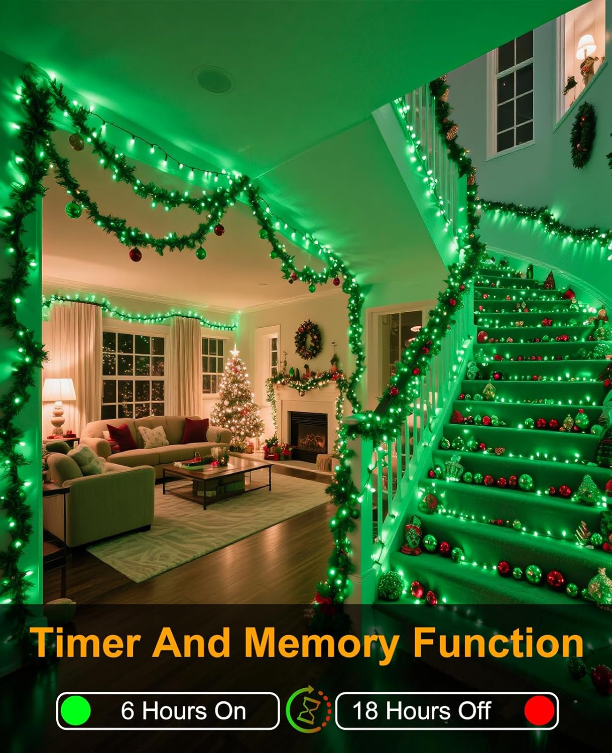 40FT 120 LED Christmas Lights Outdoor, Green Wire Christmas Tree Lights with 8 Modes & Waterproof, Connectable Plug in String Light for Indoor Garden Yard Party Holiday Decorations, Green