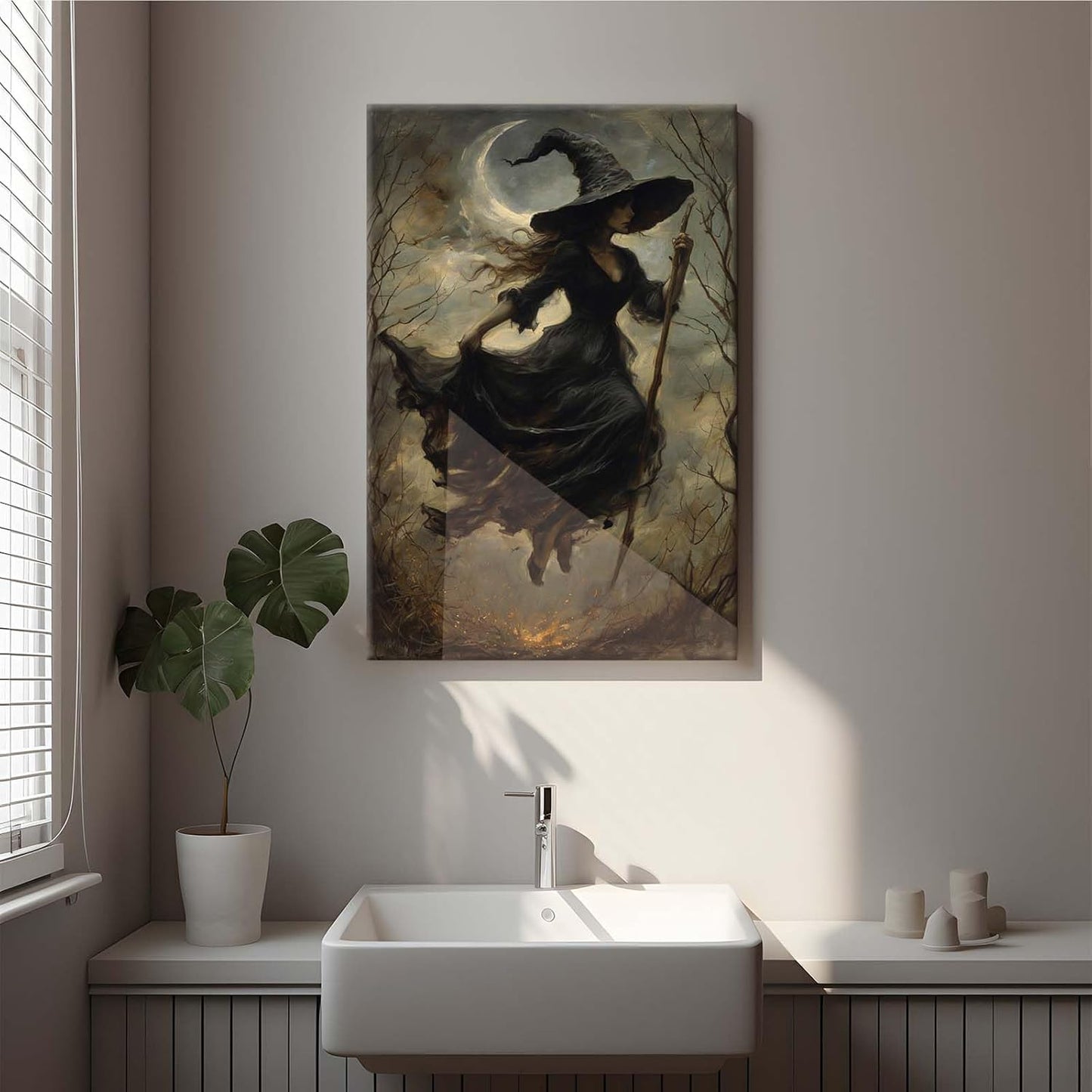 JFHCQJPK Witch in the Forest Halloween Print Wall Art Poster Witch Decor Vintage Print Dark College Wall Art Victorian Gothic Room Decor Canvas Wall Print20x30in Frameless