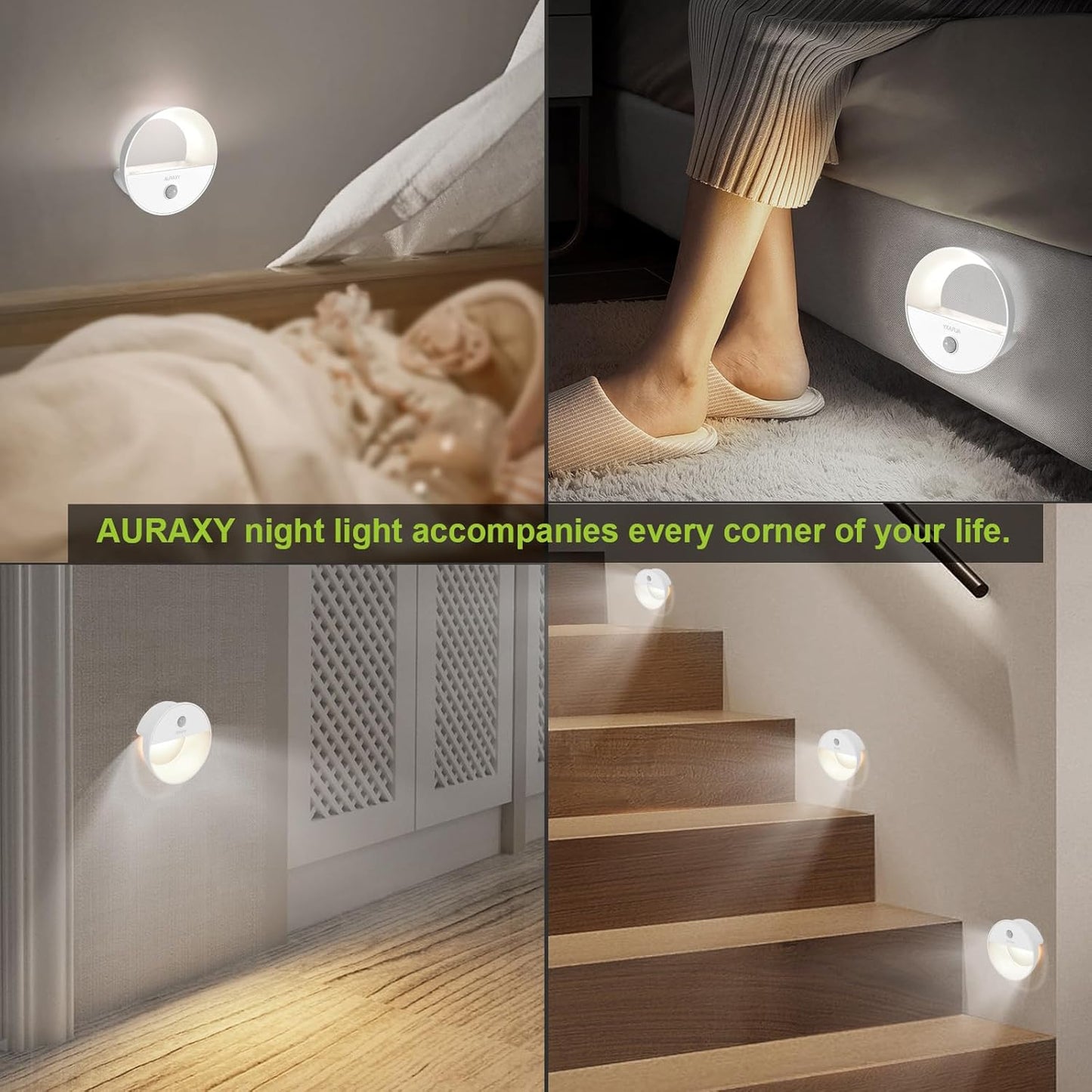 Rechargeable Motion Sensor Night Light, Battery Night Lights LED Cool White Magnetic Stick-on Motion Sensored Hallway Light, with Dusk to Dawn Sensor for Stair, Wall, Bedroom, Bathroom(3 Pack)