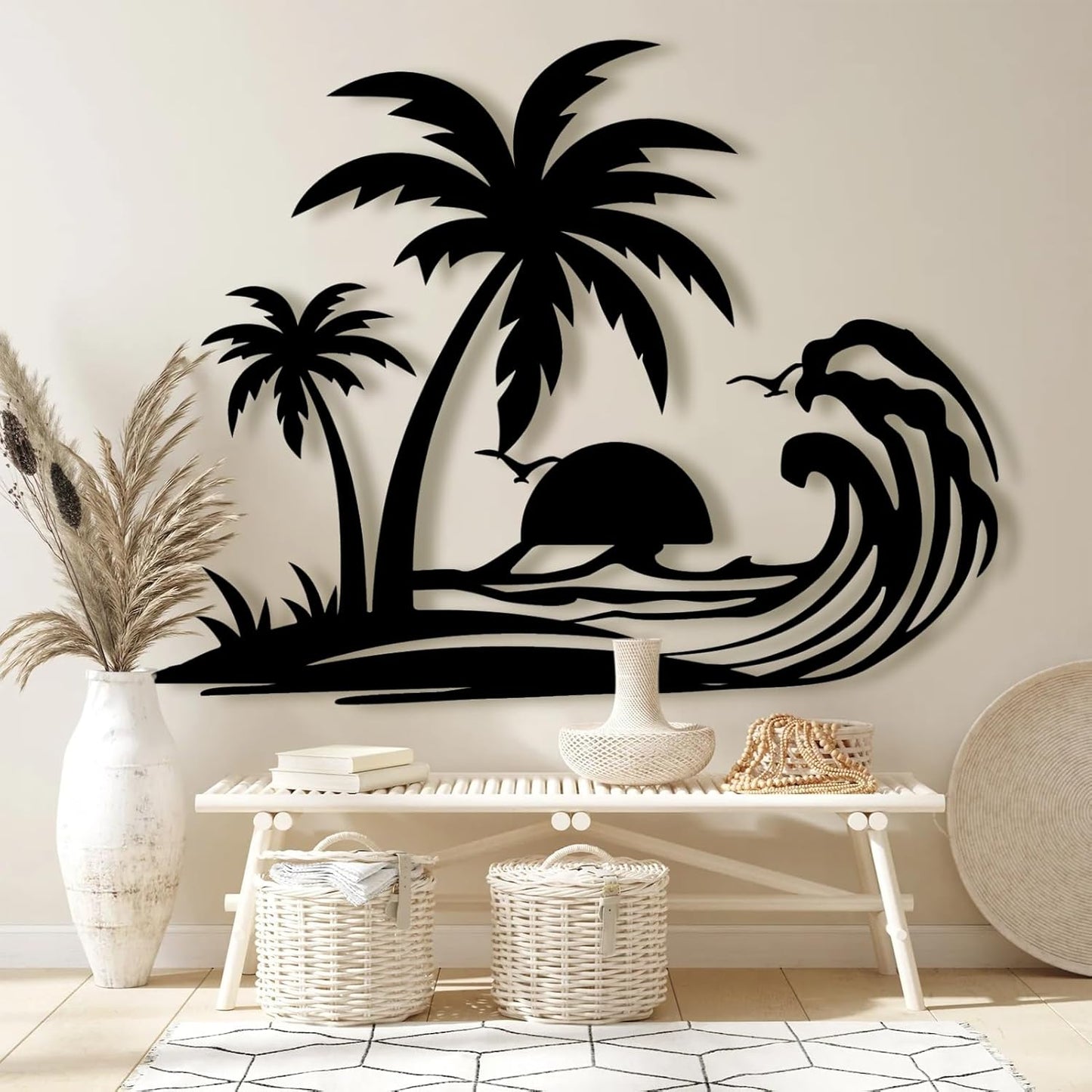 Palm Tree Metal Wall Decor,Palm Tree Metal Wall Art,Metal Palm Tree,Metal Palm Tree Wall Decor,Tropical Metal Wall Art,Beach Wall Decort,Metal Wall Decor (style 1,white,39 L" x 31 W" / 100 x 78 cm)