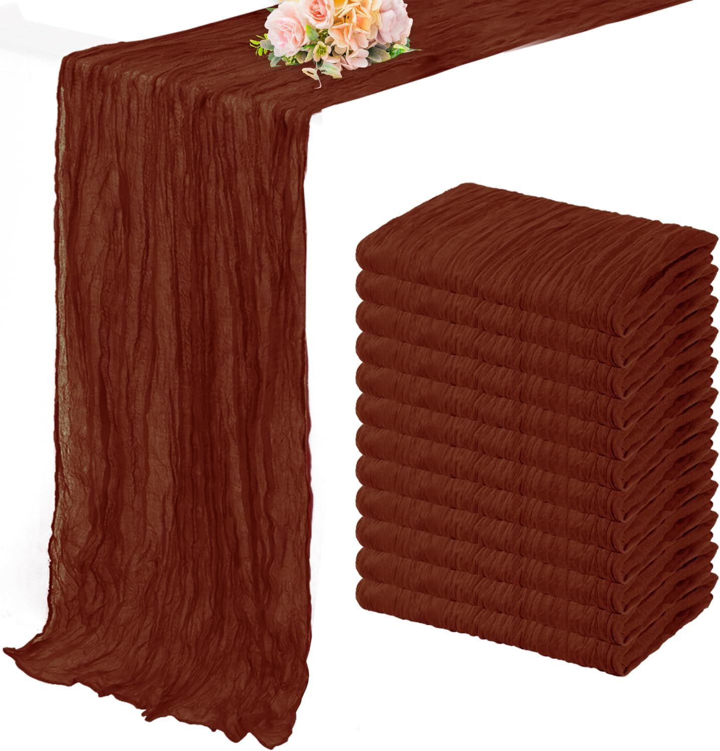 12 Pack Terracotta Cheesecloth Table Runner 10FT Boho Rustic Cheese Cloth Table Runner for Wedding 20 x 120 Inch Long Bridal Shower Baby Shower Gauze Fabric Sheer Birthday Party Table Decorations