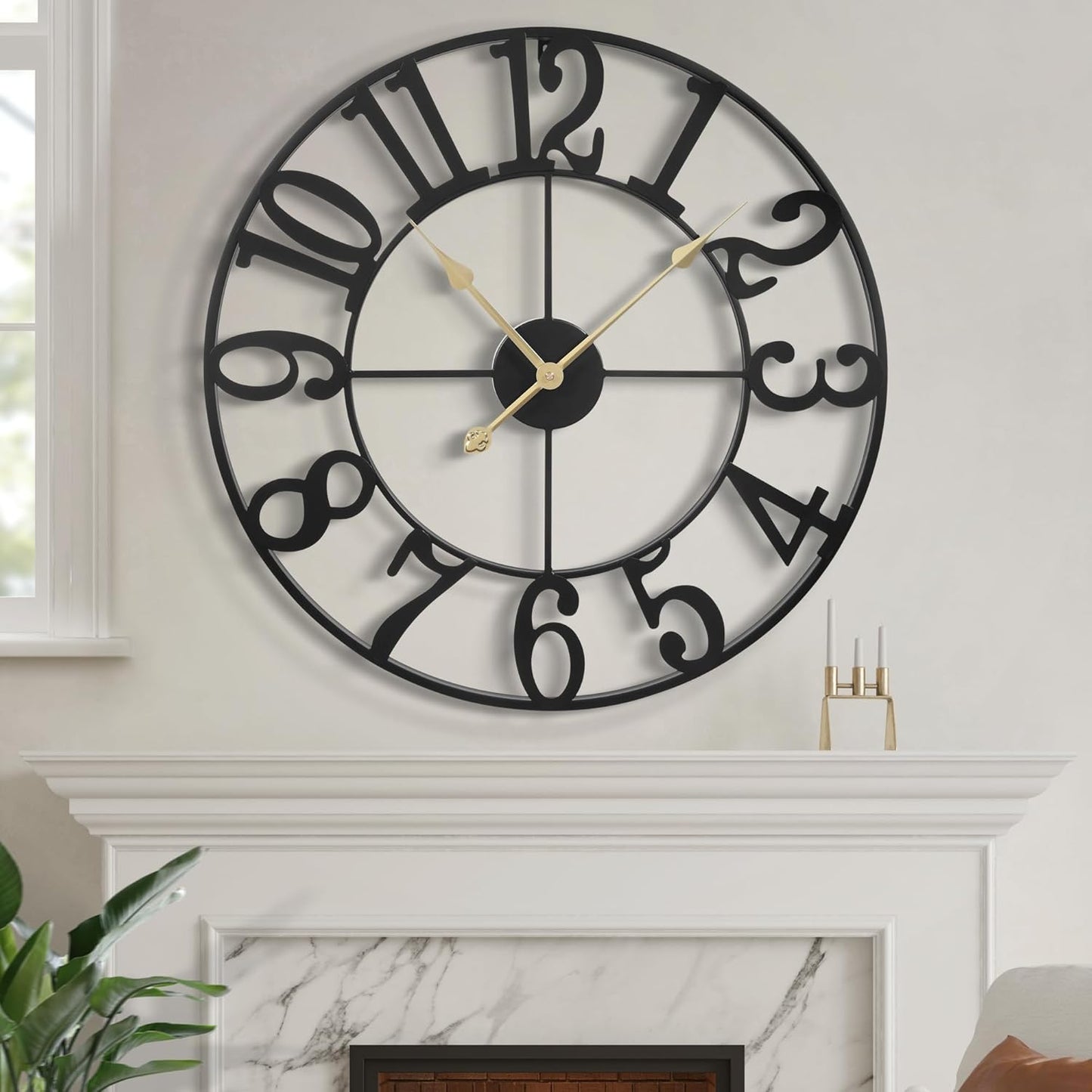 LEIKE 31 Inch Extra Large Wall Clock, Retro Decorative Oversized Silent Little Ticking Battery Operated,Black Metal Arabic Numerals Wall Clocks for Living Room,Office,Entrance Farmhouse Decor