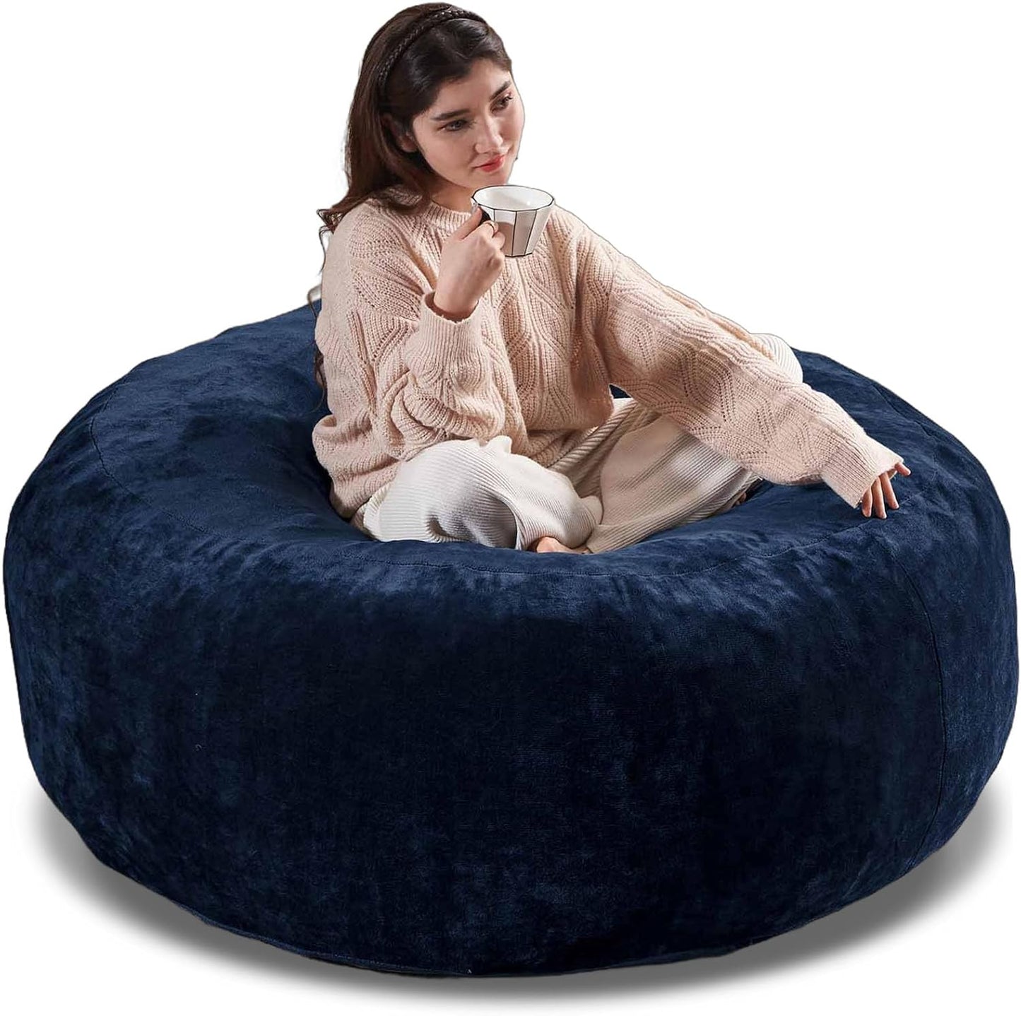 4FT Large Bean Bag Chairs,Big Adult Size Memory Foam Beanbags with Filler Included,Machine Washable Corduroy Cover,Ultra Soft Plush Gaming Bing Bag Puff Chair for Dorm, Living Room & Bedroom (Blue)