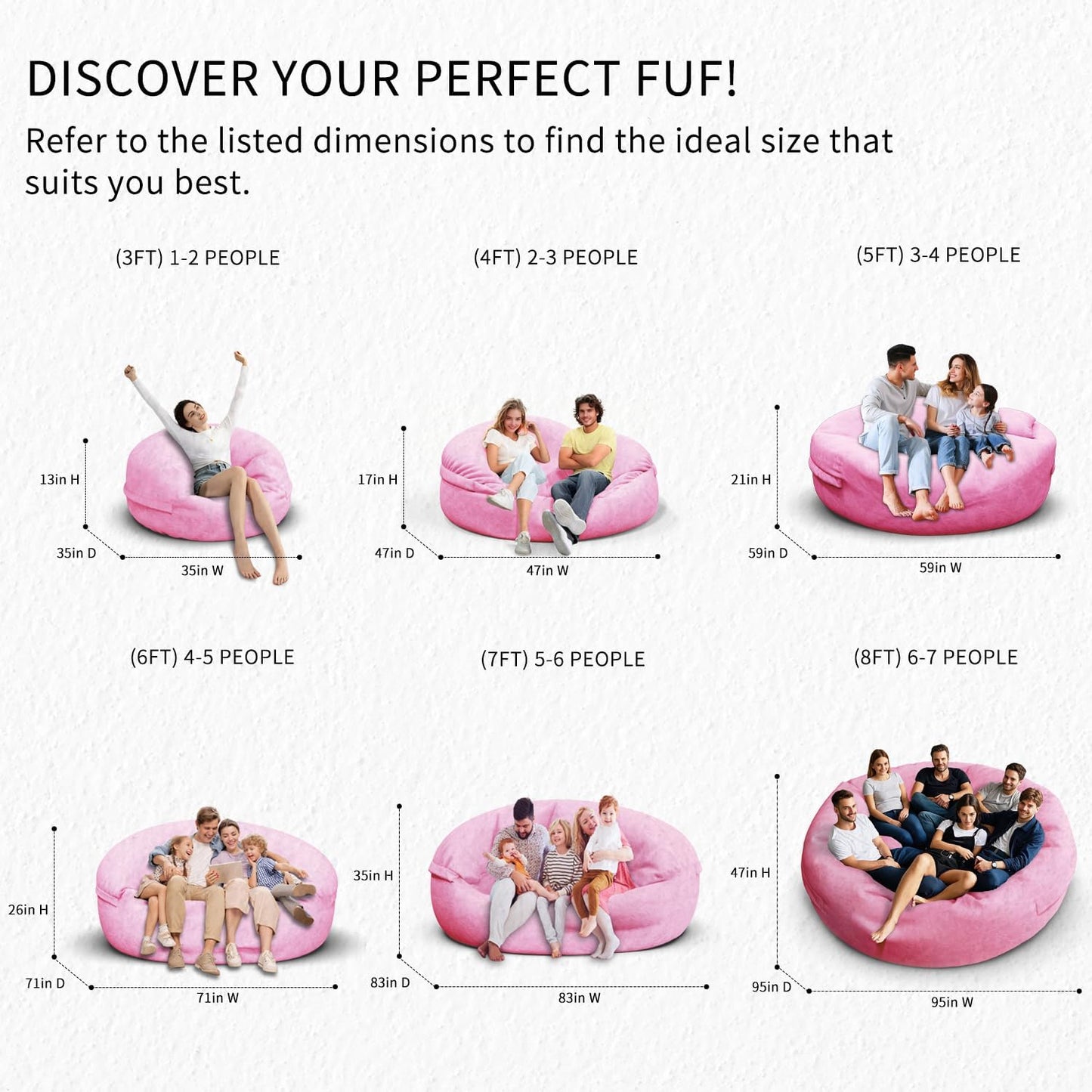 Bean Bag Chair for Adults 5FT,Soft Removable Cover for Teens/Girls Bedroom,Fluffy Giant Round Floor Beanbag Lounger Chairs (No Filler,Pink)