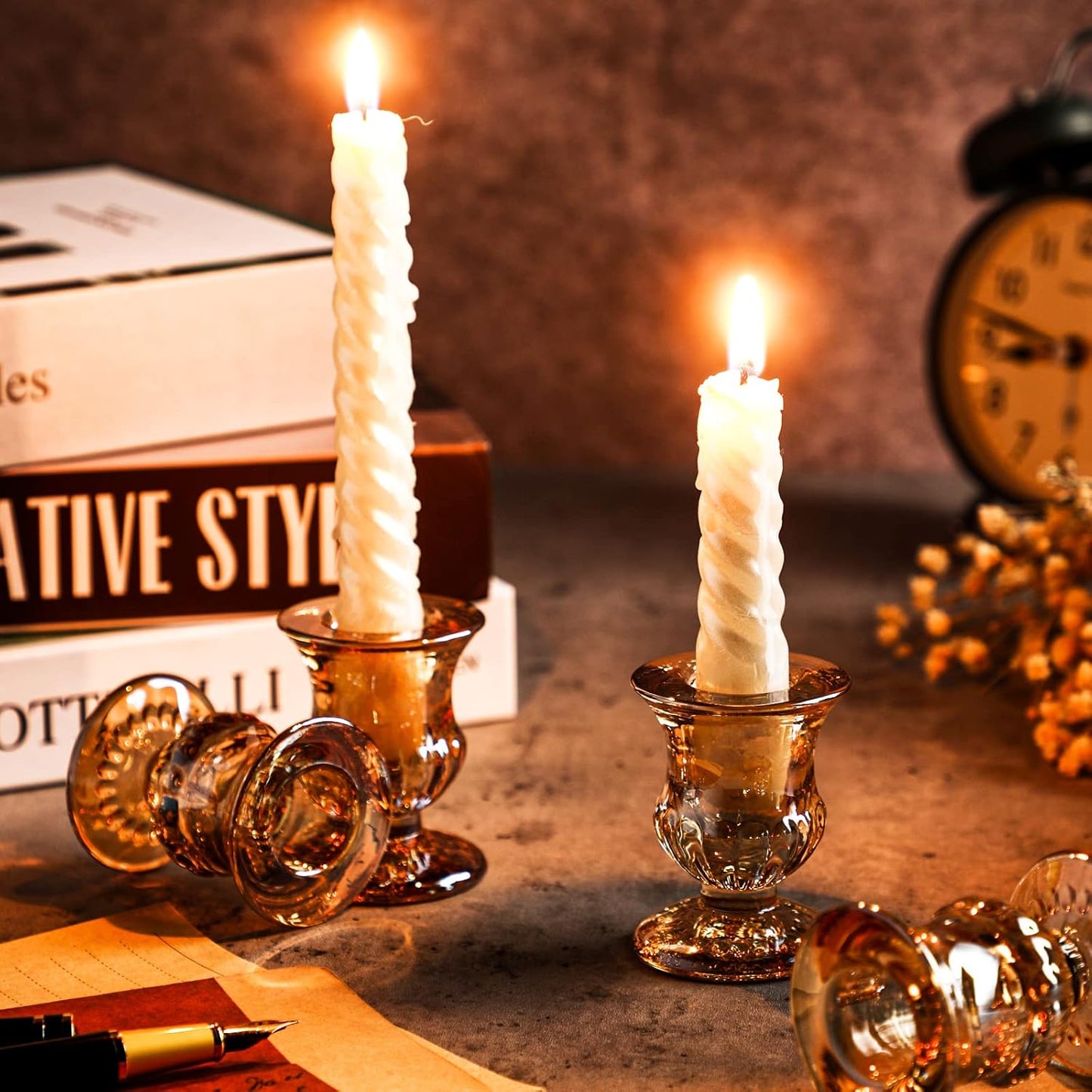 Foaincore 48 Pcs Glass Candlestick Holders Bulk 2.5 Inch Taper Candle Holders Small Ritual Candle Stand Table Centerpieces for Wedding Christmas Valentine's Festival Party Dining Decorations(Gold)