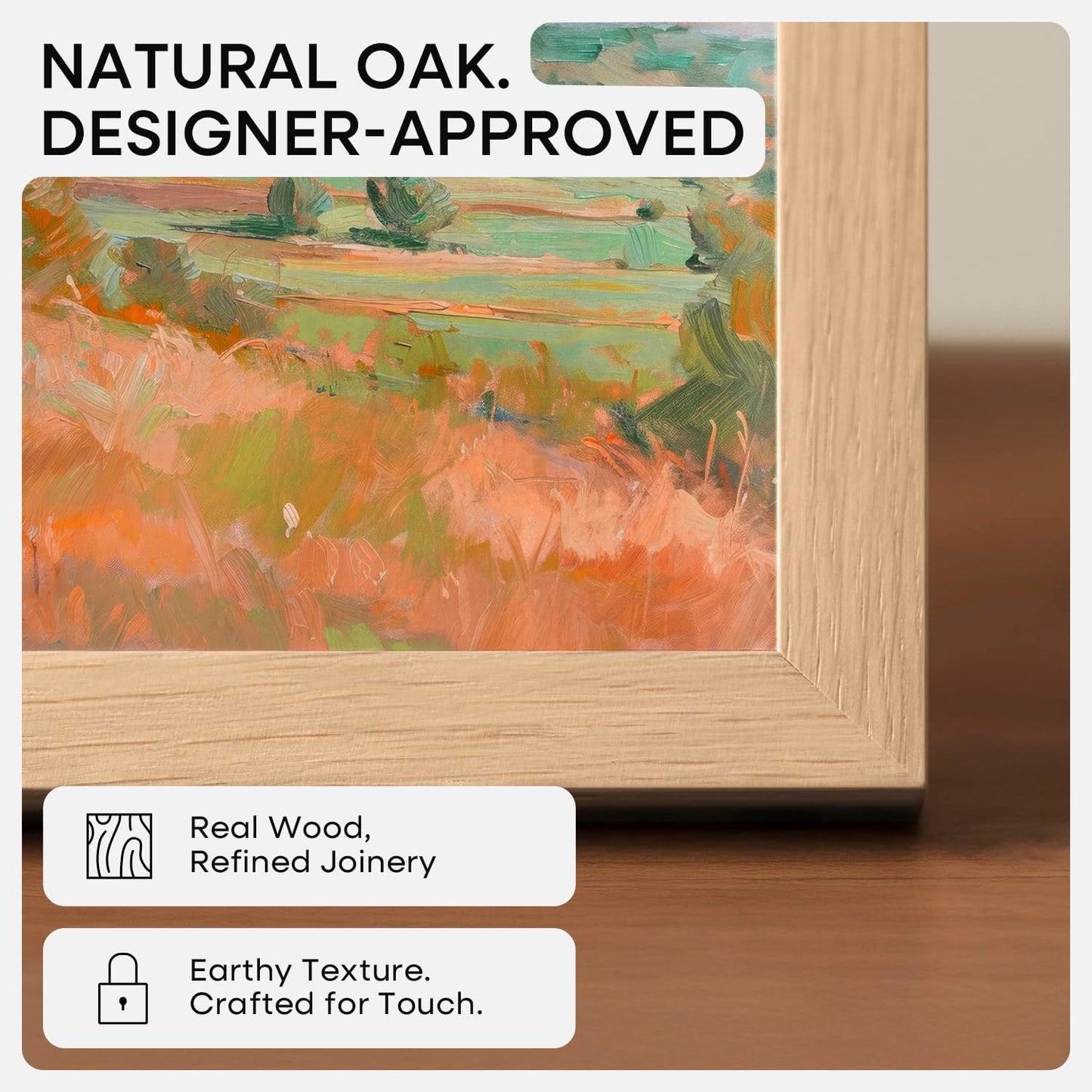 Homeforia 15x15 Picture Frame Natural Wood, High End Oak 15 x 15 Square Light Wooden Frames with Mat 11 by 11 inch Photo, 15by15 Poster Frames Matted to 11x11 Print, Tempered Glass, Wall Kit, Set of 1