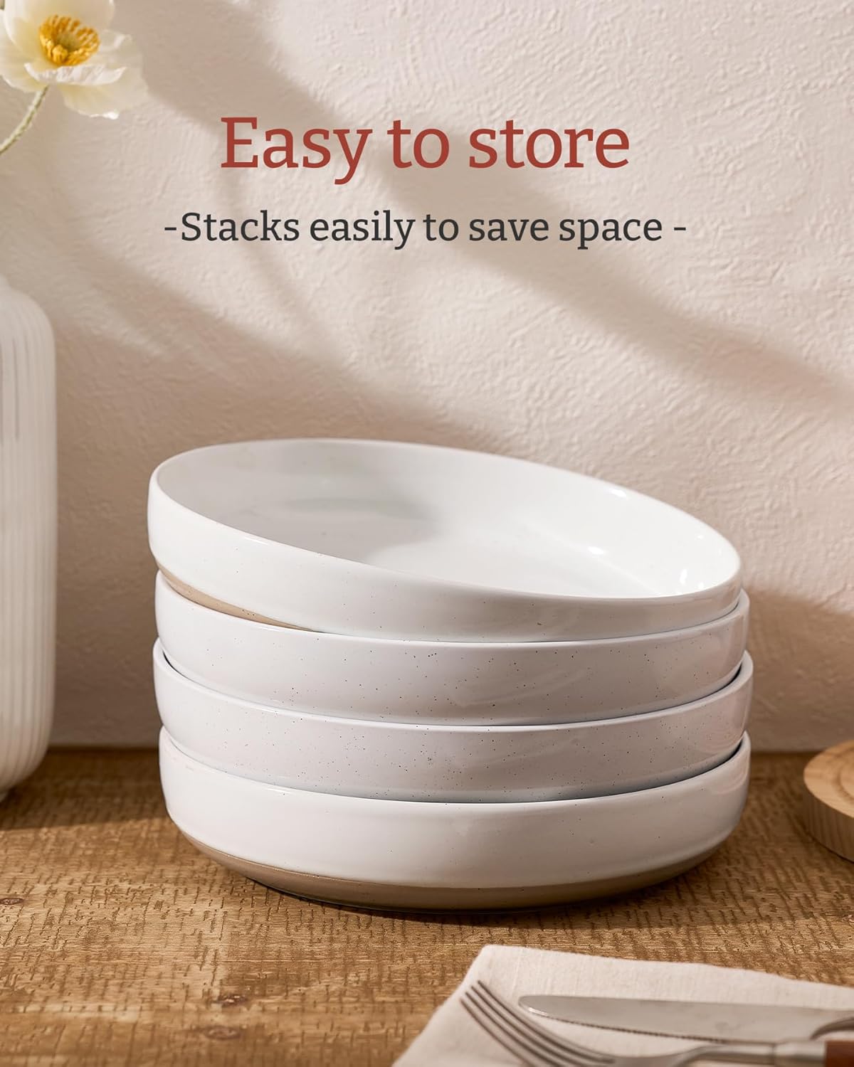 famiware Milkyway 33 oz Bowl Set, Pasta Bowls Set of 4, Salad Bowls Perfect for Your Friend for Housewarming, Thanksgiving, Christmas, White