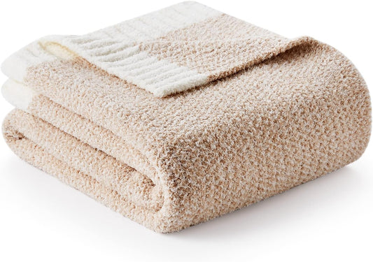 Snuggle Sac Heather Beige Throw Blanket for Couch, Ultra Soft Warm Blankets Cozy Knit Fuzzy Plush Lightweight Throw XL Size for Sofa, Bed, Heather Beige, 50x70 inches