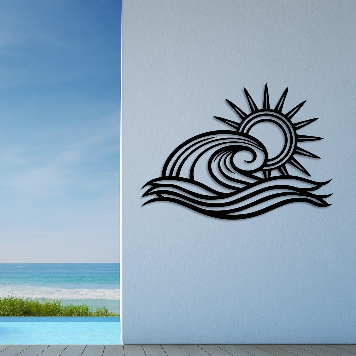 Wita Home Ocean Wave Metal Wall Art, Sun Beach Decor, Coastal Large Wall Sculpture for Home, Indoor/Outdoor Use, Nautical Wall Hanging, Eye-Catching Addition to Living Room (Gold, 18 x 11 inches)
