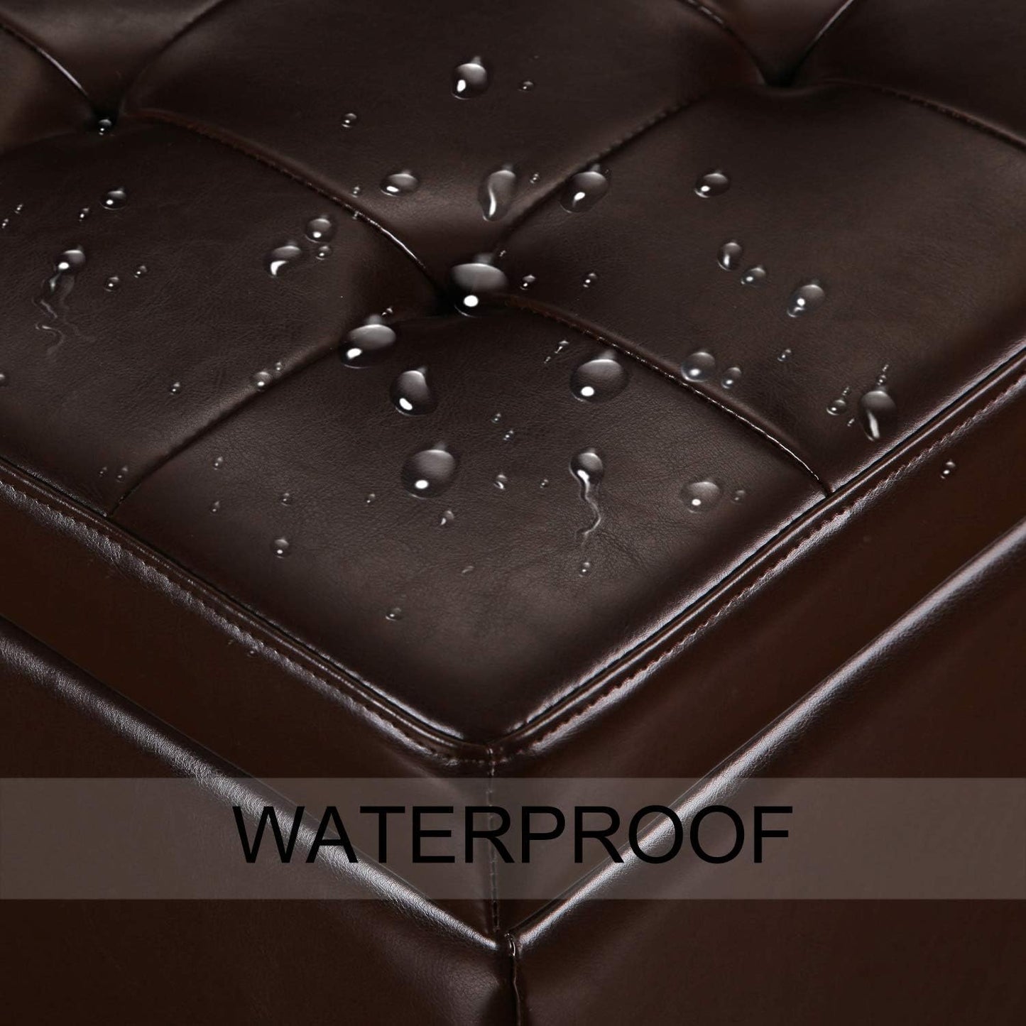 Adeco 15.2" Modern Brown Faux Leather Storage Ottoman with Tufted Flip Top for Living Room, Tufted Accents Rectangular Bench for Foot Rest