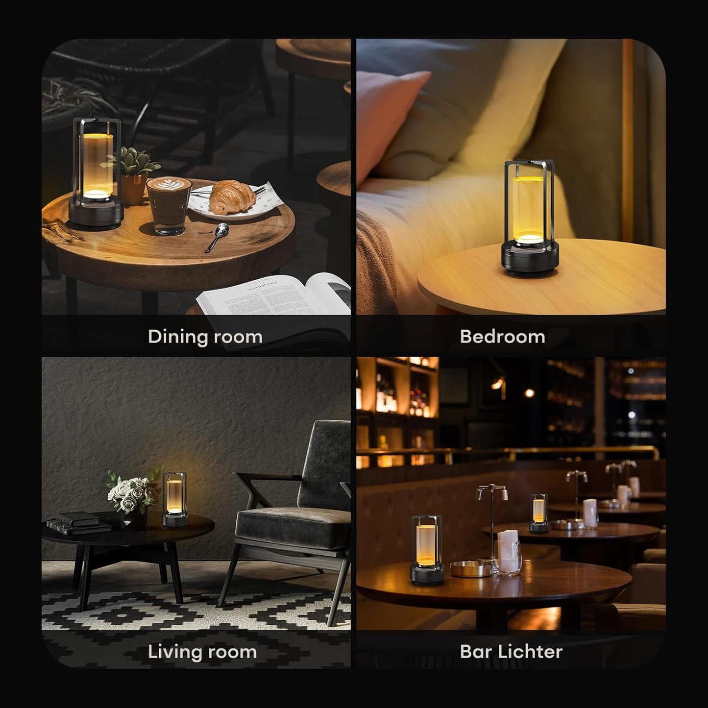 Portable Metal Table Lamp for Indoor/Outdoor ,Rechargeable Cordless LED Lamp, 3-Colour Infinitely Dimming Battery Powered Small Desk Lamp, Restaurant/Bedroom/Bar/Coffee/Camping Light (Grey Set of 2)