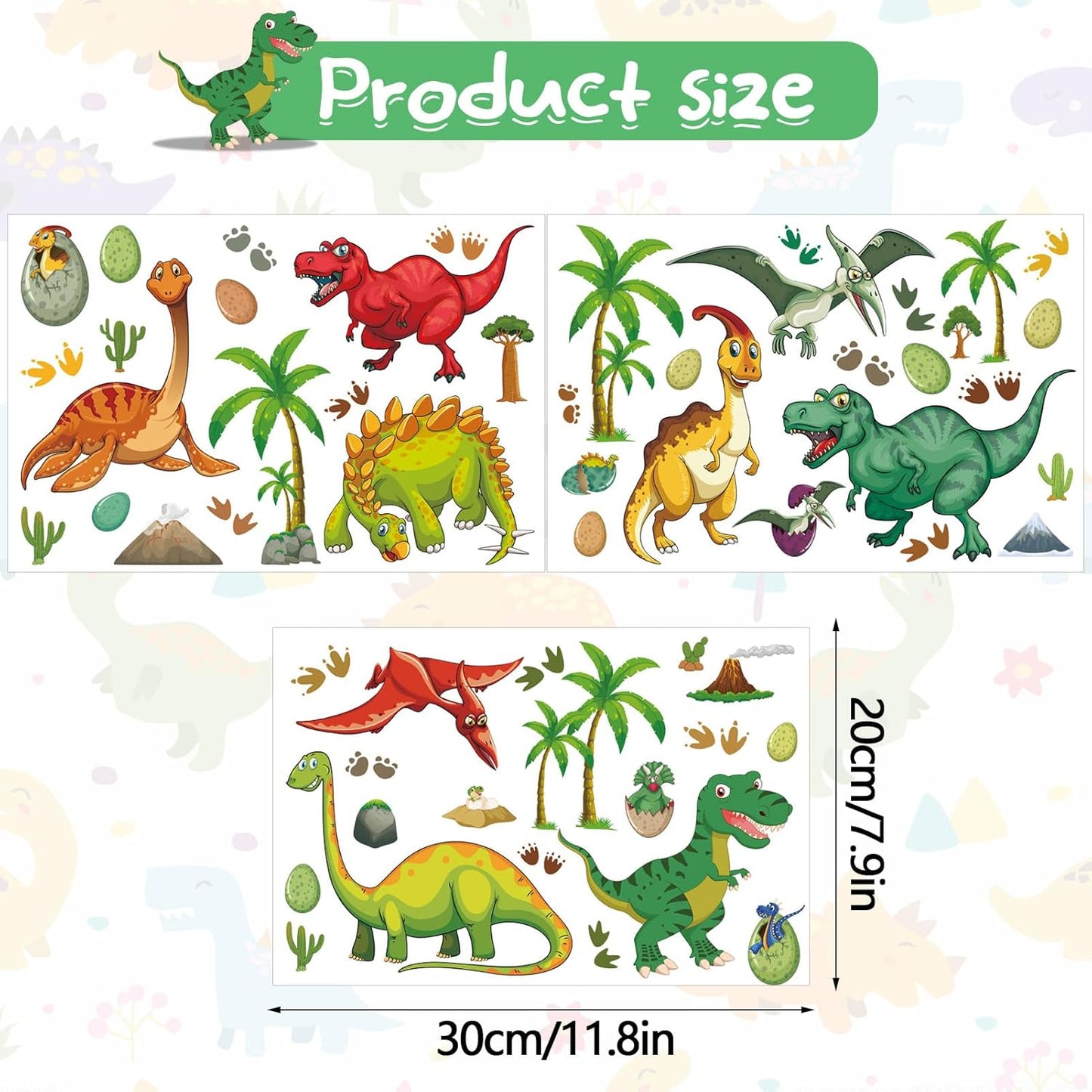 Glow in The Dark Wall Decals - Colorful Large Removable Self-Adhesive Dinosaur Decal for Ceiling, Boys Bedroom, Kids Baby Nursery, Living Room Decoration