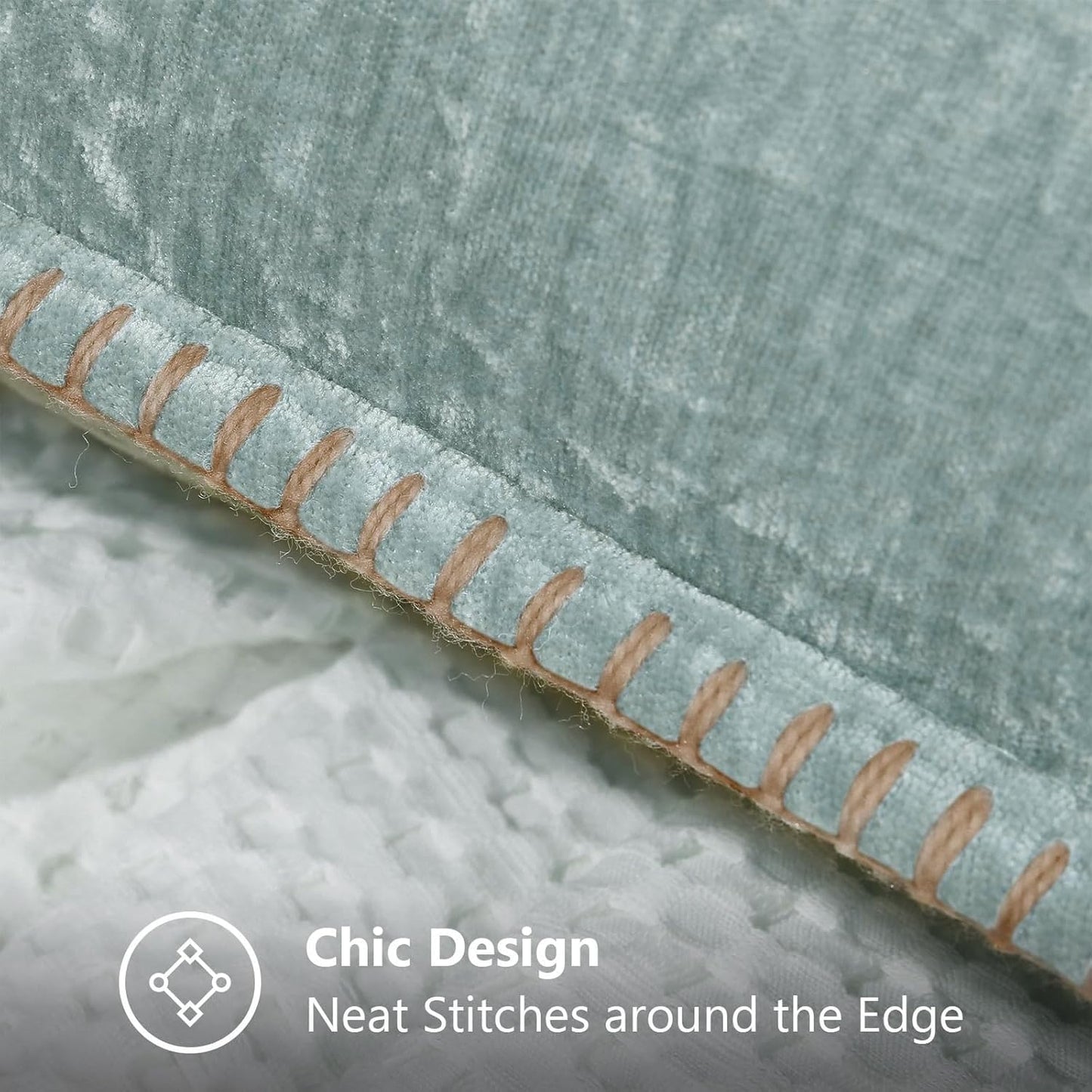 decorUhome Chenille Soft Throw Pillow Covers 16x16 Set of 2, Farmhouse Velvet Neutral Decorative Euro Pillow Covers with Stitched Edge for Couch Sofa Bed Home Decor, Aqua Haze