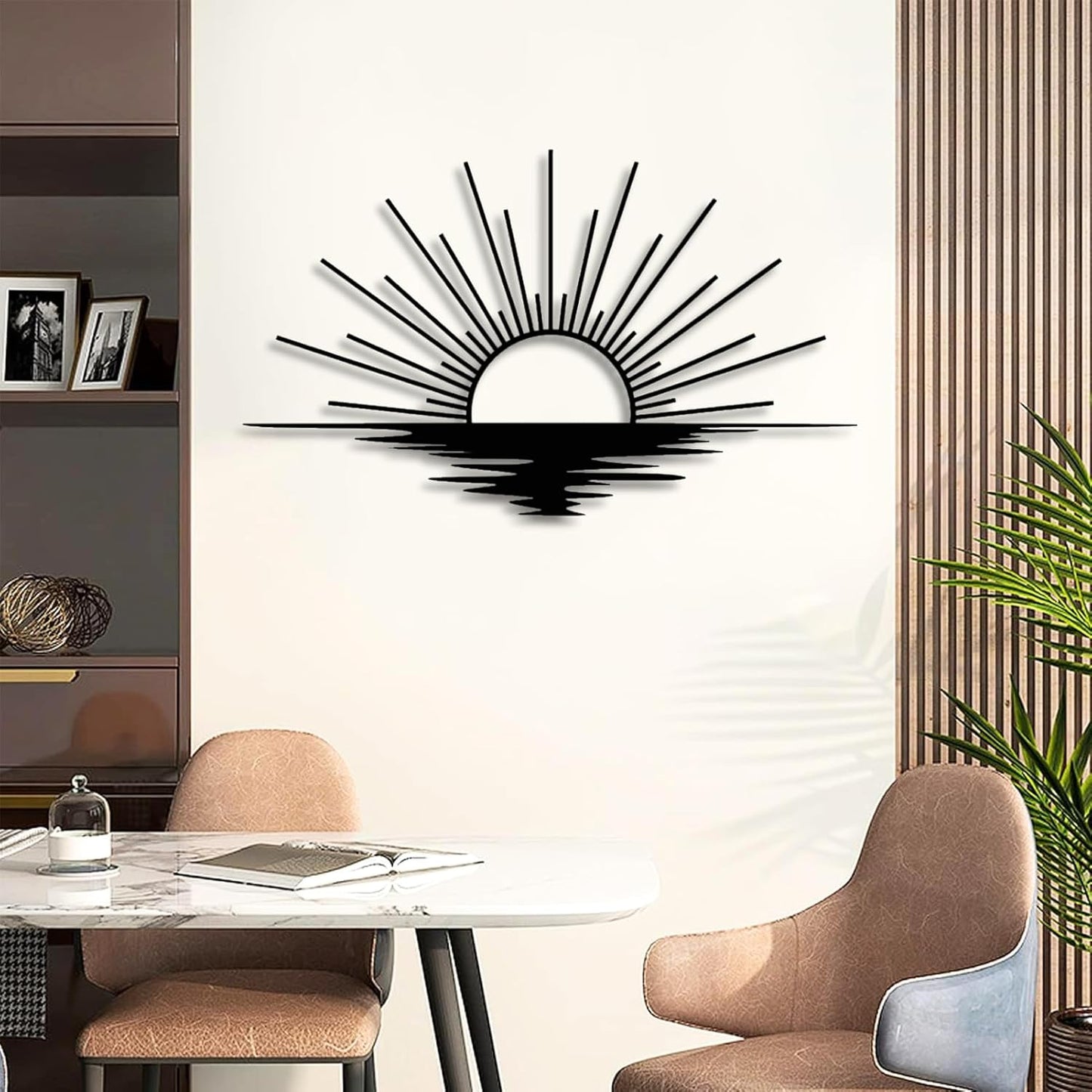 Sunrise Metal Wall Art, Metal Sun Wall Decor, Metal Sun Outdoor Decor, Large Metal Sun Wall Art, Sun Wall Art, Boho Sun Wall Art, Sunshine Metal Sign, Living Room Bedroom Wall Hangings (White, 47"x 27"| 120x71cm)